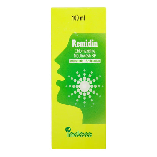 Panamed Pharmacy Remidin 100ml antiseptic chlorhexidine mouthwash bottle in green packaging