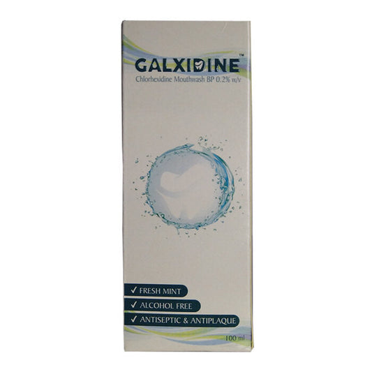 Panamed Pharmacy Galxidine 100ml antiseptic mouthwash bottle with fresh mint and anti-plaque formula
